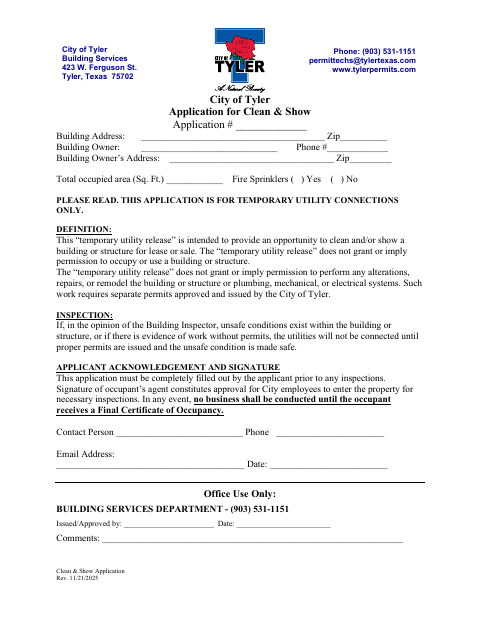 First page of the Clean & Show Application