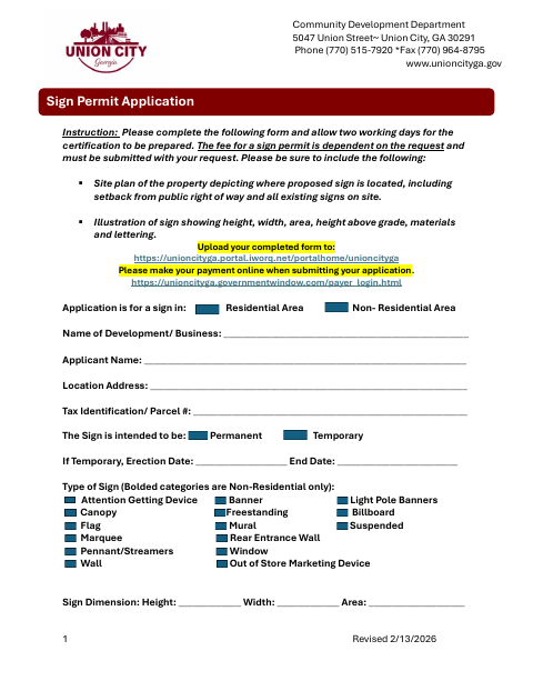 First page of the Sign Permit Application