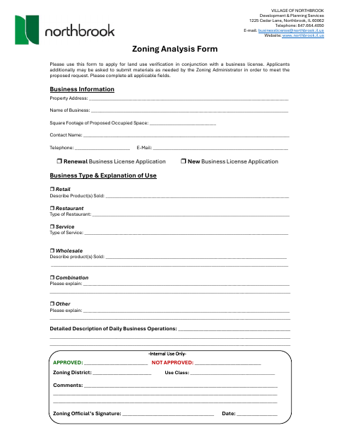 First page of the Zoning Analysis Application for Business License