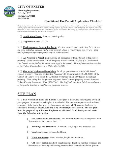 First page of the Conditional Use Permit Application Checklist