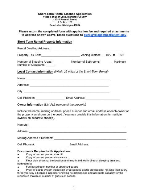 First page of the Short-Term Rental License Application