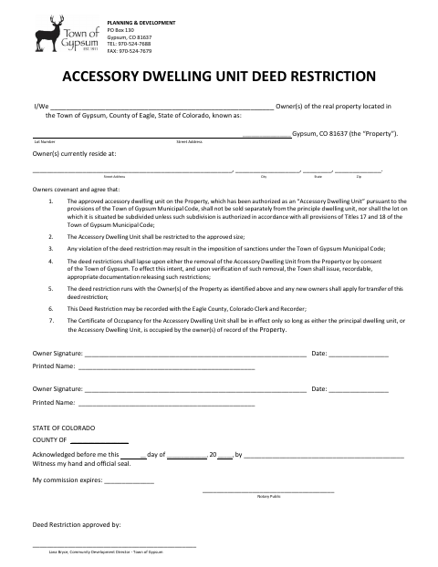 First page of the Accessory Dwelling Unit Deed Restriction