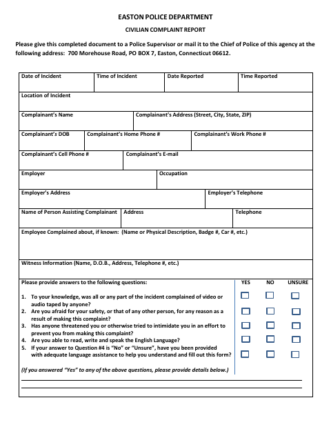 First page of the Civilian Complaint Report