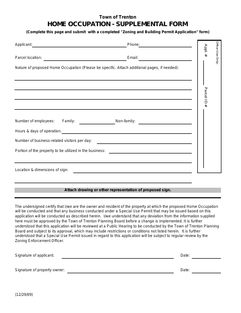 First page of the Home Occupation Supplemental Form