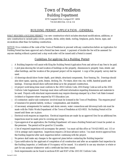 First page of the Building Permit Application - General