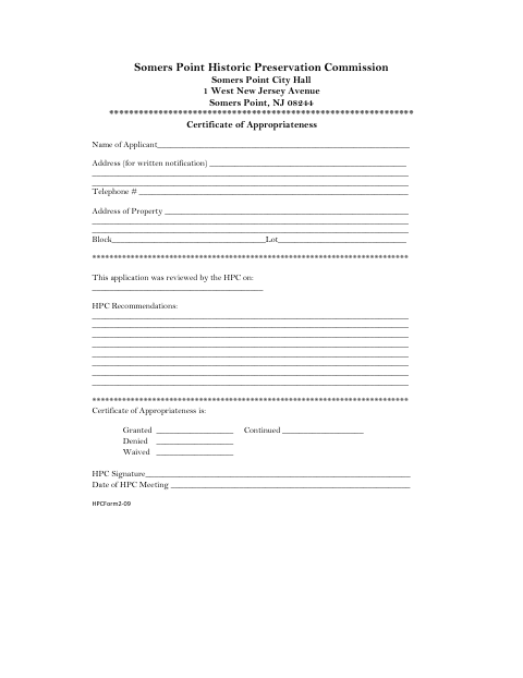 First page of the Certificate of Appropriateness