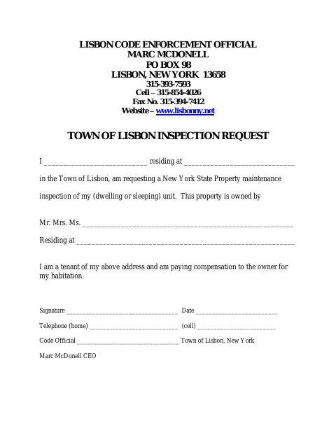 First page of the Inspection Request
