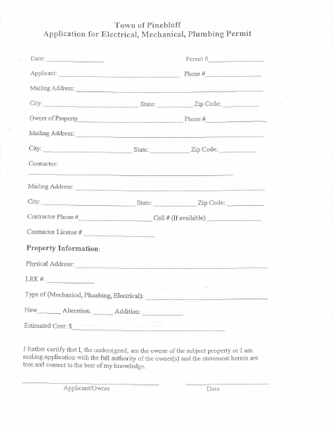First page of the Electrical, Mechanical, Plumbing Permit Application