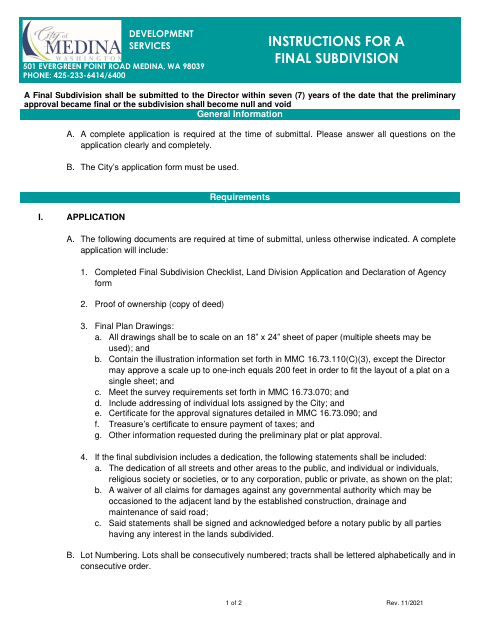 First page of the Final Subdivision