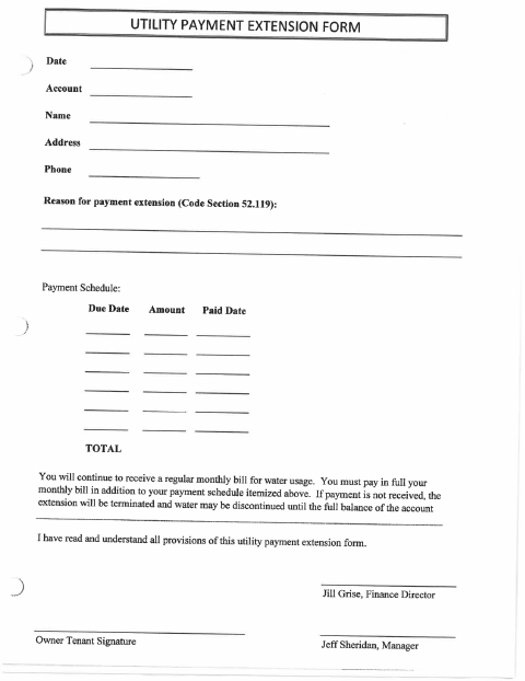 First page of the Utility Payment Extension Form