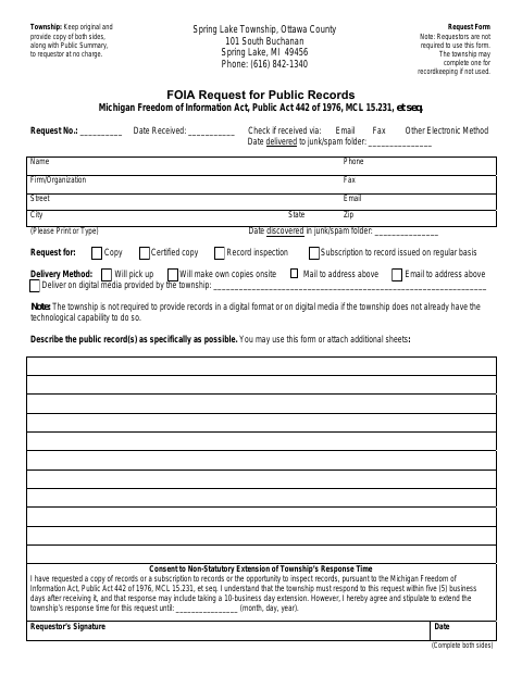 First page of the FOIA Request Form