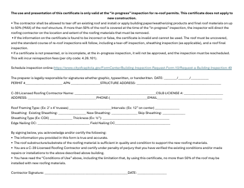 First page of the Roofer Certification