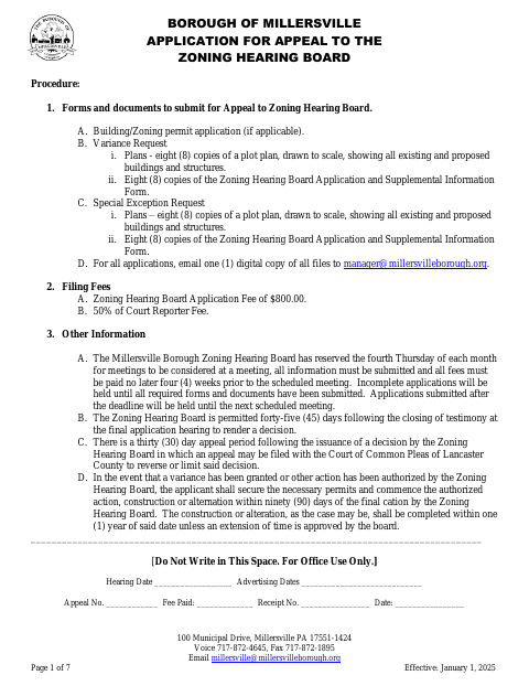 First page of the Application for Appeal to the Zoning Hearing Board
