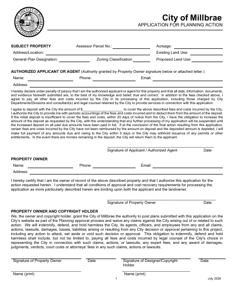 First page of the Application for Planning Action