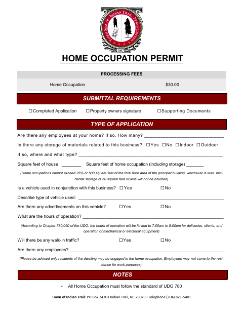 First page of the Home Occupation Permit