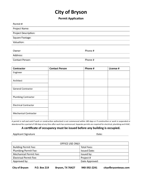 First page of the Permit Application