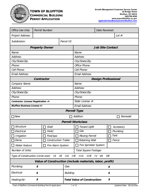 First page of the Commercial Building Permit Application