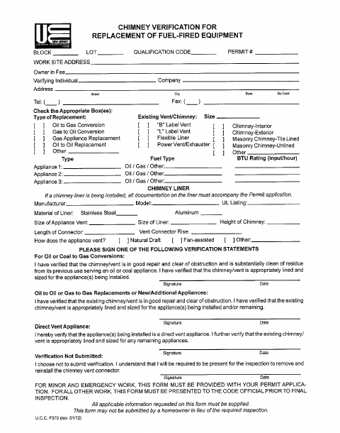 First page of the Chimney Verification for Replacement of Fuel-Fired Equipment