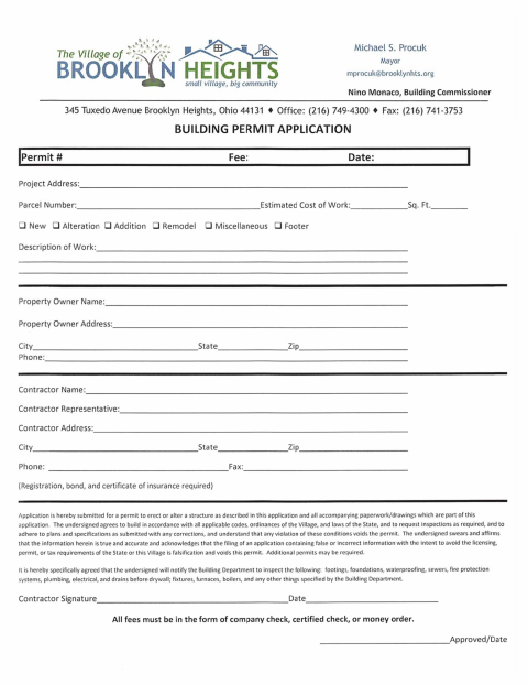 First page of the General Building Permit Application