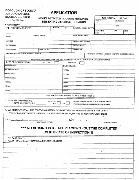 First page of the Certificate of Continued Occupancy (CCO) Permit Application