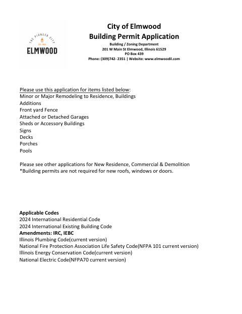First page of the Building Permit Application