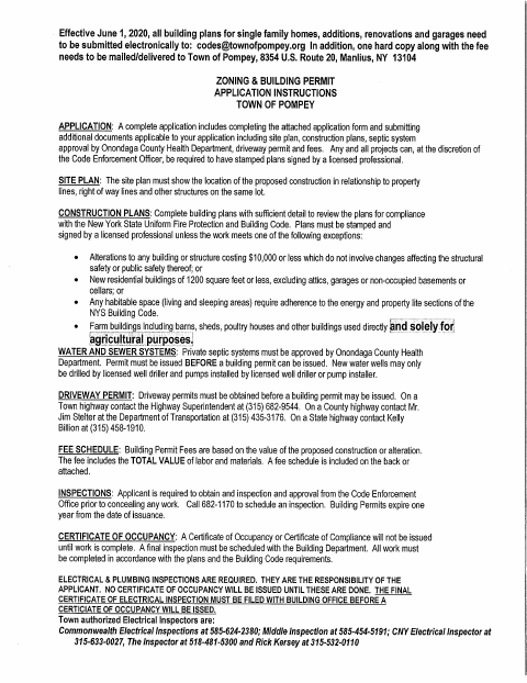 First page of the Zoning and Building Permit Application