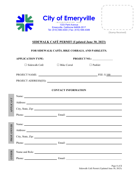 First page of the Sidewalk Café Permit
