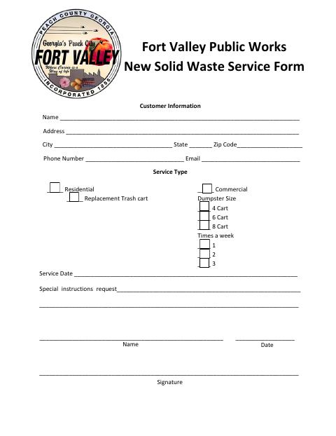 First page of the Solid Waste Service Form