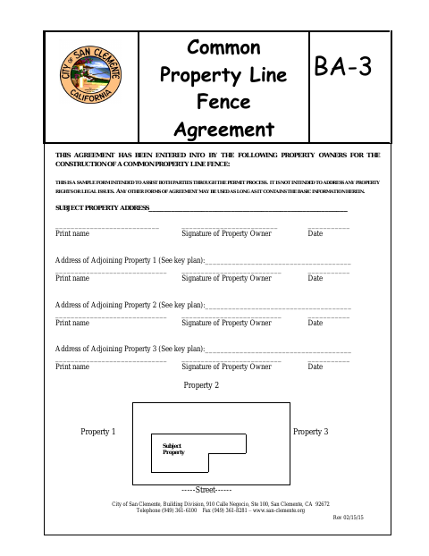 First page of the Common Property Line Fence Agreement