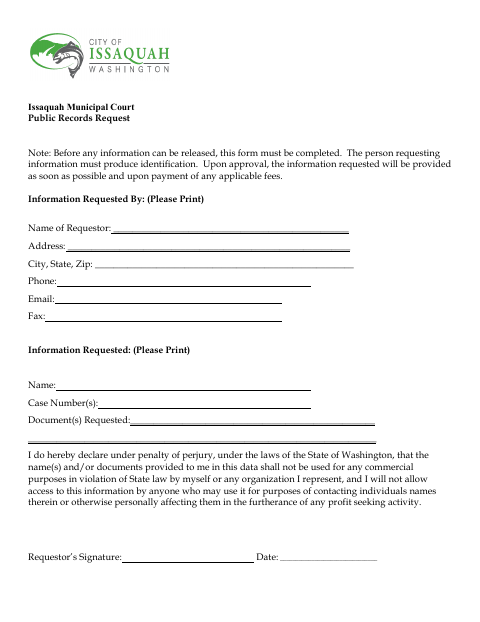 First page of the Municipal Court Public Records Request
