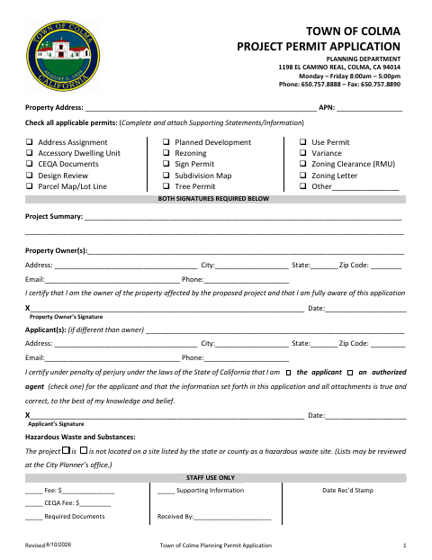 First page of the Planning Permit Application