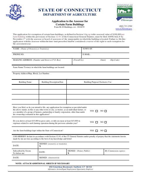 First page of the Application to the Assessor for Certain Farm Buildings