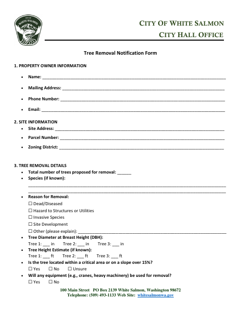 First page of the Tree Removal Notification Form
