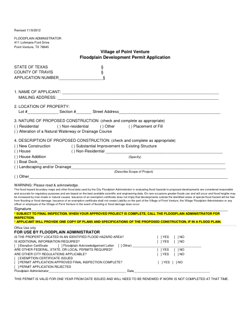 First page of the Floodplain Development Permit Application