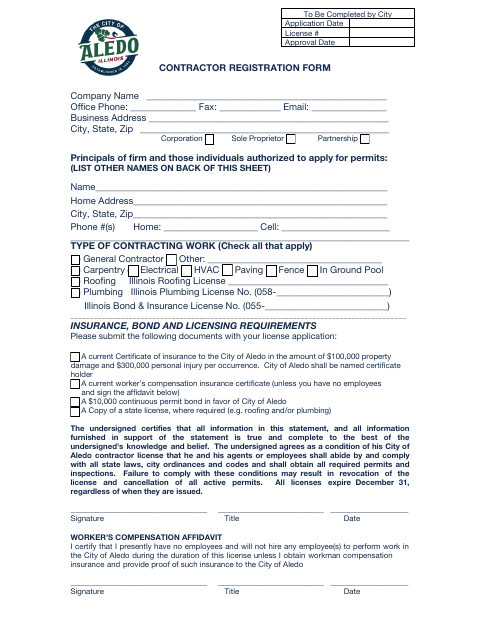 First page of the Contractor Registration Form