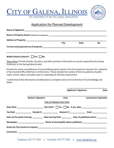 First page of the Application for Planned Development