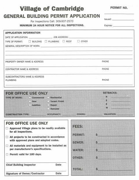 First page of the General Building Permit Application