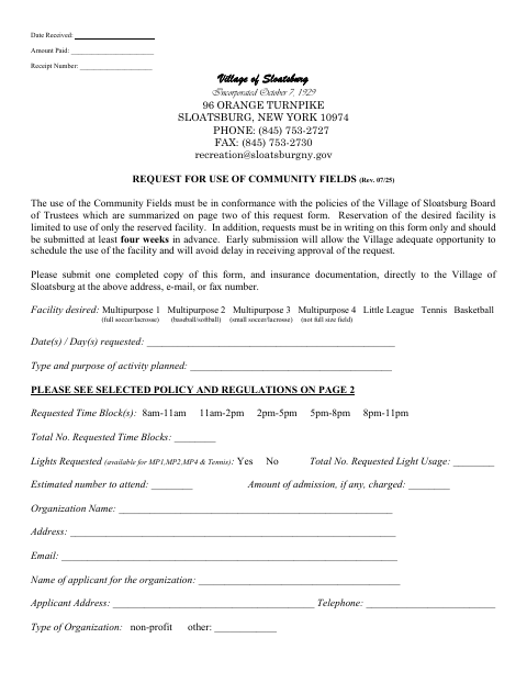 First page of the Request for Use of Community Fields