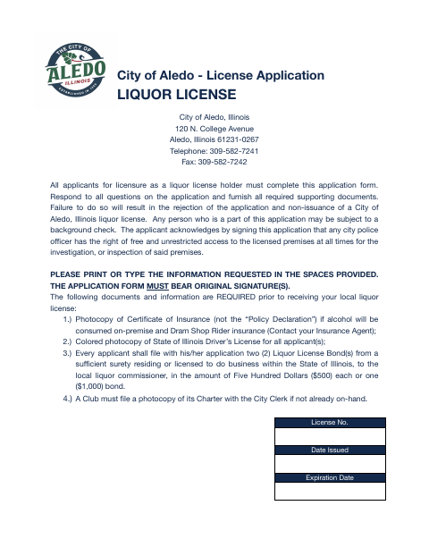 First page of the Liquor License Application