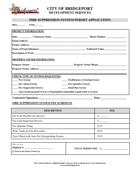 First page of the Fire Suppression System Permit Application