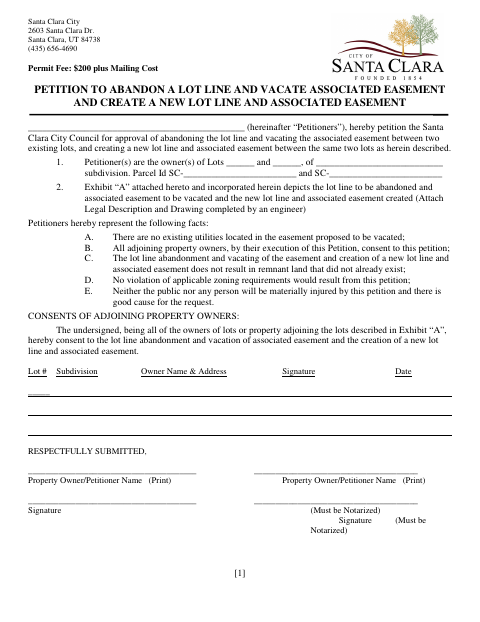 First page of the Petition to Abandon a Lot Line and Vacate Associated Easement