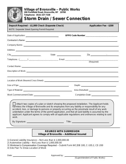 First page of the Storm Drain / Sewer Connection
