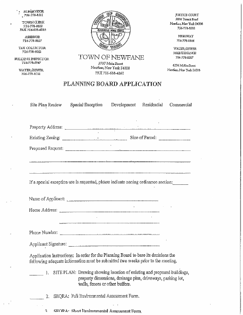 First page of the Planning Board Application
