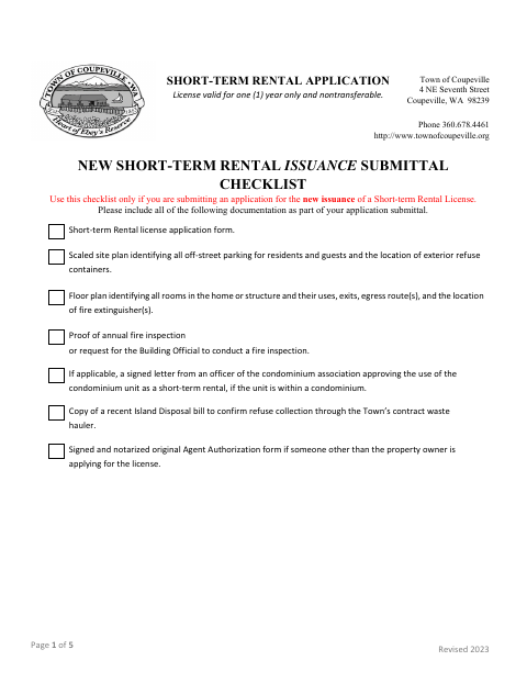 First page of the Short-Term Rental Application