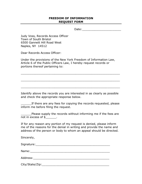 First page of the Freedom of Information Request Form