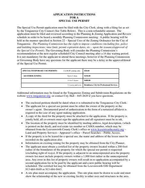 First page of the Special Use Permit Application