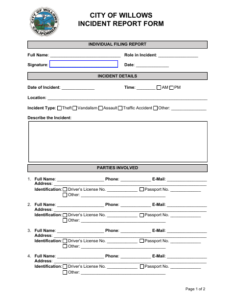 First page of the Incident Report Form