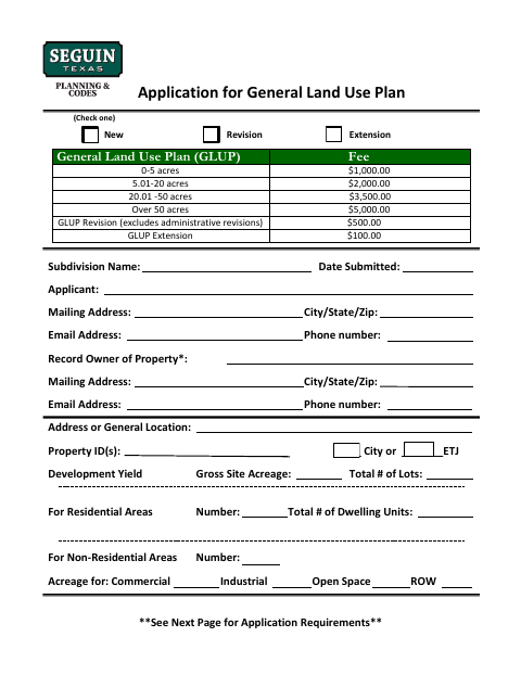 First page of the Application for General Land Use Plan