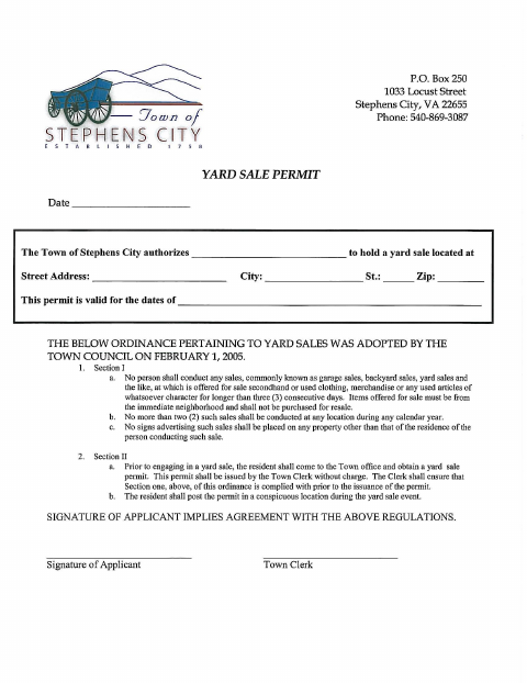 First page of the Yard Sale Permit