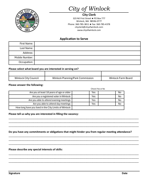 First page of the Application to Serve